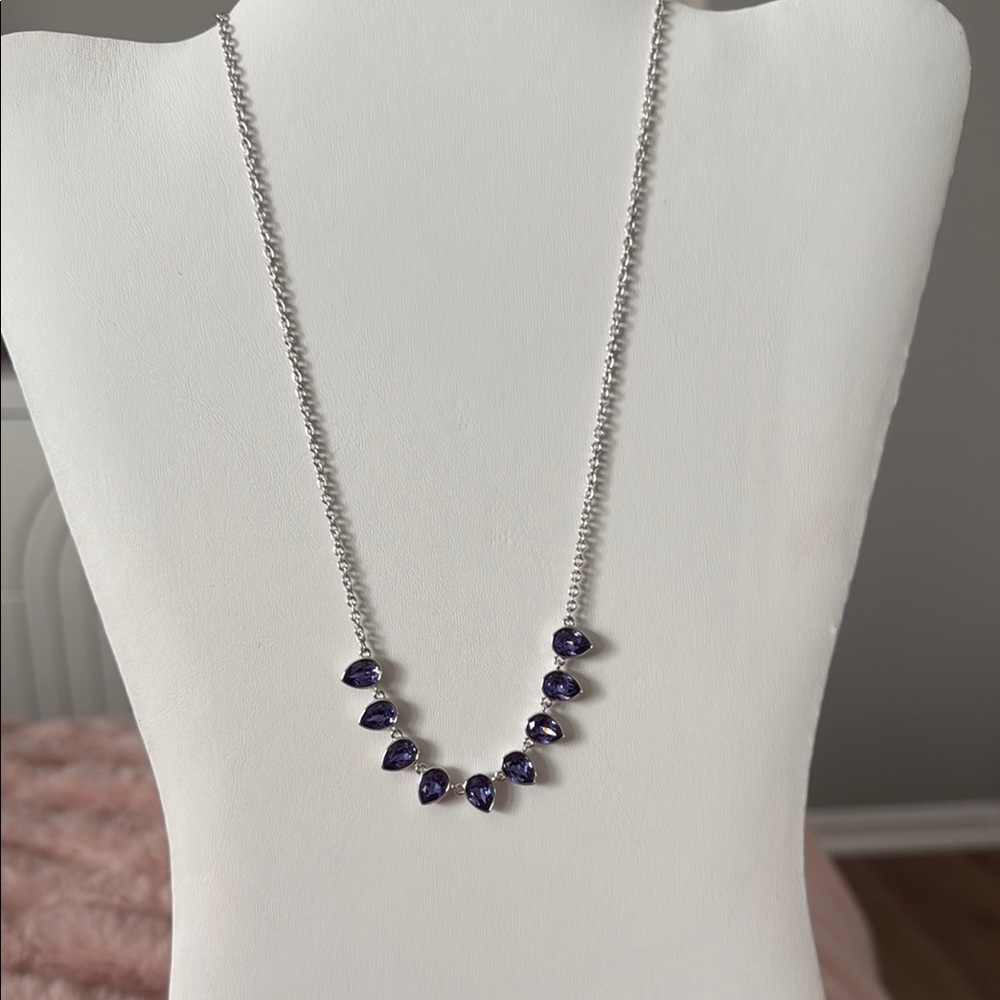 Touchstone Crystal by Swarovski Tiny Teardrop Necklace – Dark Purple
